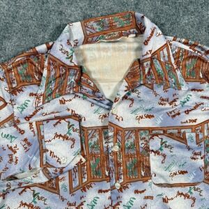 Mr California Vintage Shirt Blue Brown Butterfly Collar L/S‎ Button Up Men's